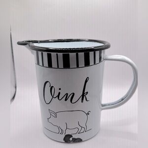 Creamer Cup made out of tin.  Black Distressed Oink Oink Pig TIn